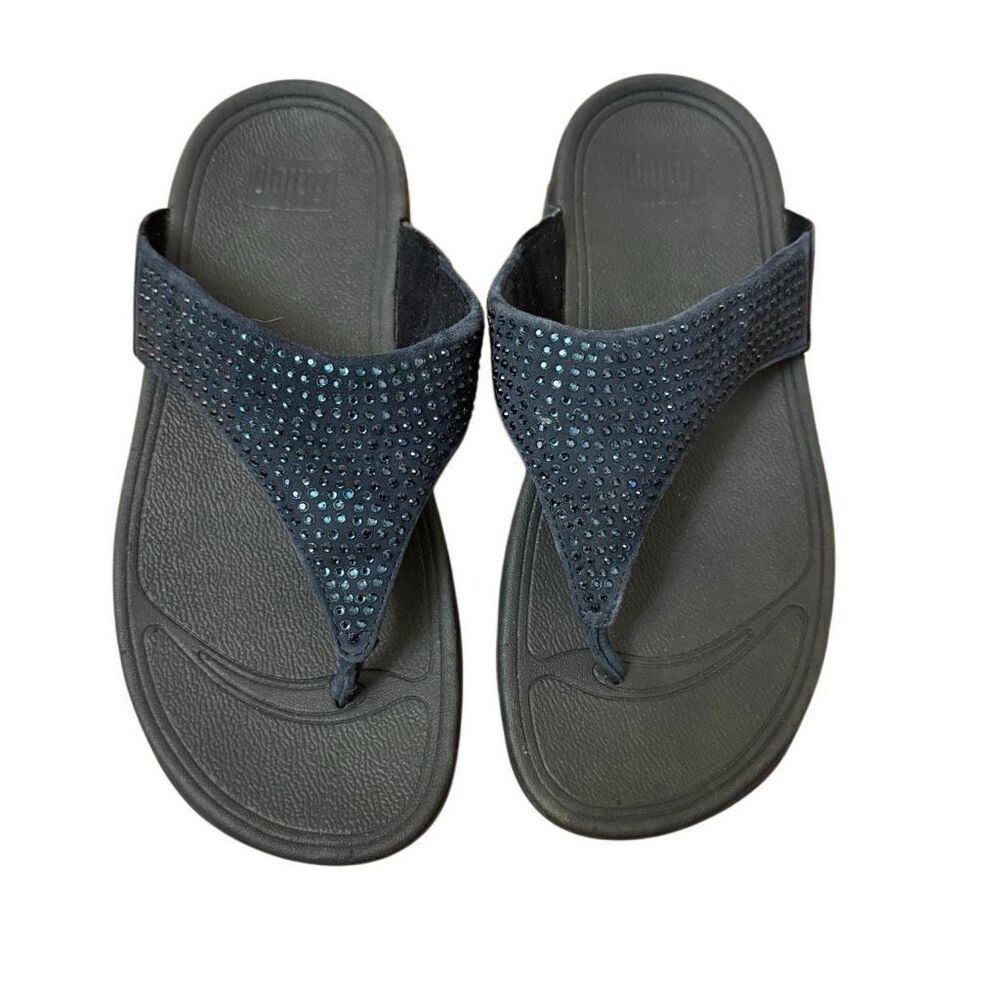 FitFlop Lulu Embellished Thong Sandals Navy Blue Women’s Size 5 - Picture 7 of 7